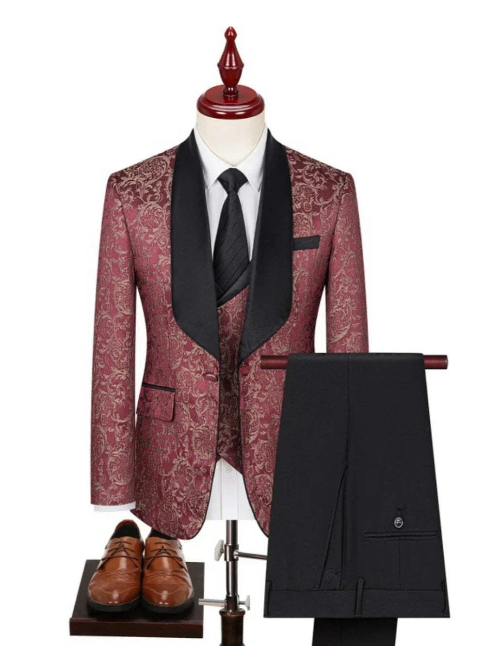 New Men's Jacquard Suit Set 3 Pieces Banquet Party Wear Chic Formal Shawl Lapel Suits For Men Classy Handsome Tuxedo XS-4XL
