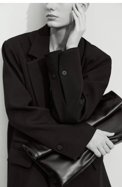 Blazers For Women 2026 Autumn New Black Jacket Notched Double Buckle Loose Mid-length Office Lady Versatile Jackets12453040