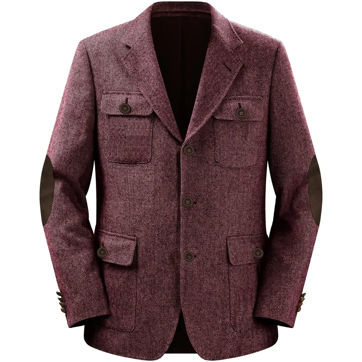 Autumn Winter Multi-Pocket Hunting Jacket Herringbone Tweed Men's Sporty Formal Blazers Suit Vintage Elegance Menswear 2025 NEW