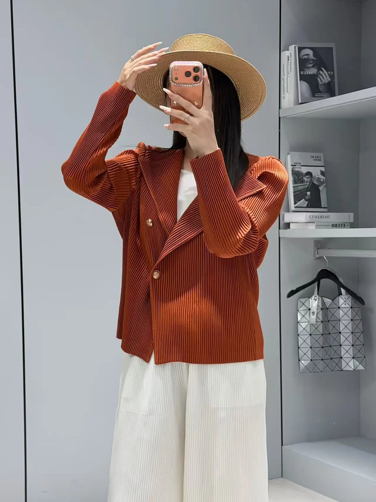 Style Pleated Blazer  in Spring and Autumn Irregular Design Large Lapel Cardigan Temperament Versatile Pleated Top