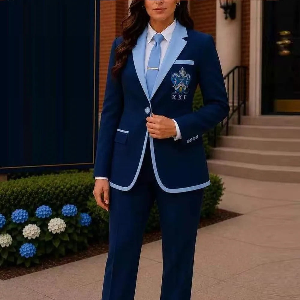 New Sky Blue Dark Blue Formal Business Women Suit Wedding Party Prom Ladies Mother Girl Tuxedos Costume 2 Piece Set Jacket Pants