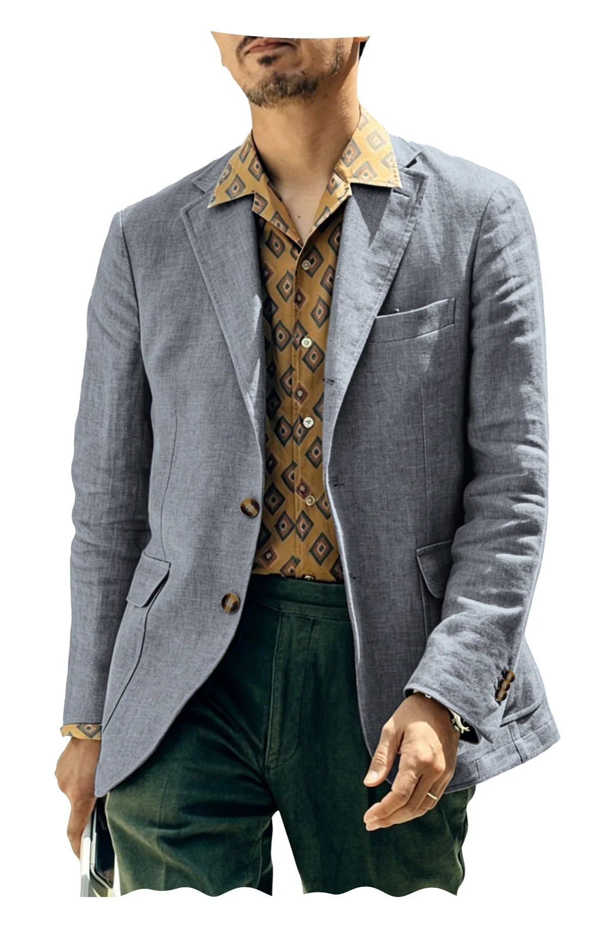 Men's Linen Blazer Single Breasted 2-Button Notched Lapel Slim Fit for Summer Wedding