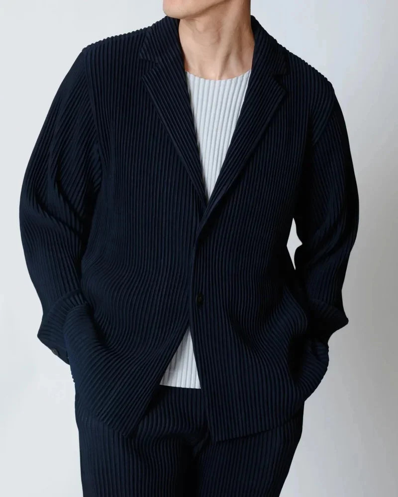 Miyake Pleated Men's Blazer Jacket Japanese Style Slim Fit Suit Coat Stretch Business Casual Office Fashion Luxury Wrinkle Free