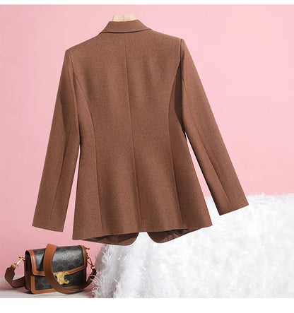 Elegant Solid Women's Blazer Long Sleeve Turn down Collar Slim Fit Office Jacket Single Button Spring Autumn Fashion