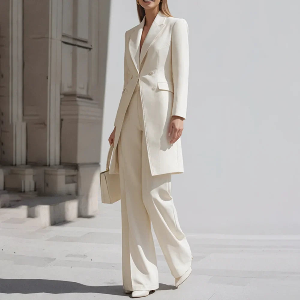 Luxury Women Pants Sets 2 Piece Chic Peak Lapel Double Breasted Outfit Fashion Elegant Daily Casual Party Office Lady Suits
