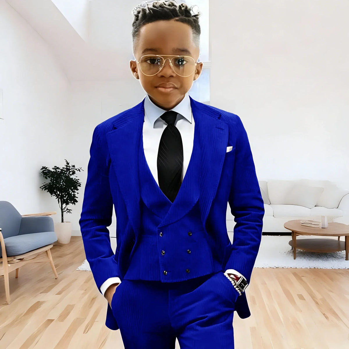 Brown Corduroy Boy Suit 3 Piece Blazer Vest Pant Suit Set Notched Lapel Formal Wedding Dresses Business Tuxedo Suits for Kids