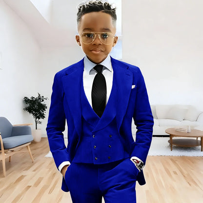 Brown Corduroy Boy Suit 3 Piece Blazer Vest Pant Suit Set Notched Lapel Formal Wedding Dresses Business Tuxedo Suits for Kids