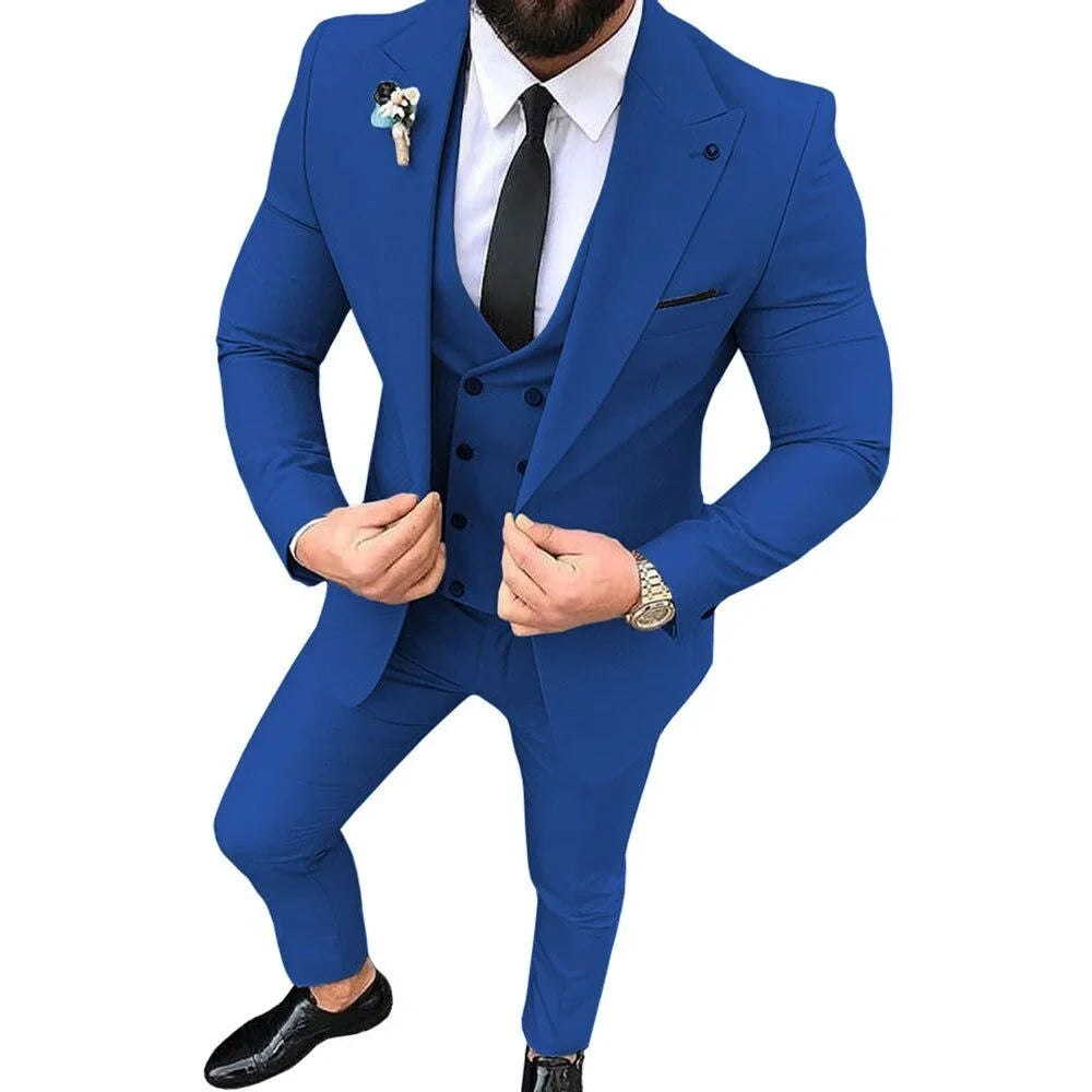 Ensemble de 3 costumes de smoking pour homme avec blazer, gilet simple boutonnage et pantalon pour mariage et occasions professionnelles décontractées