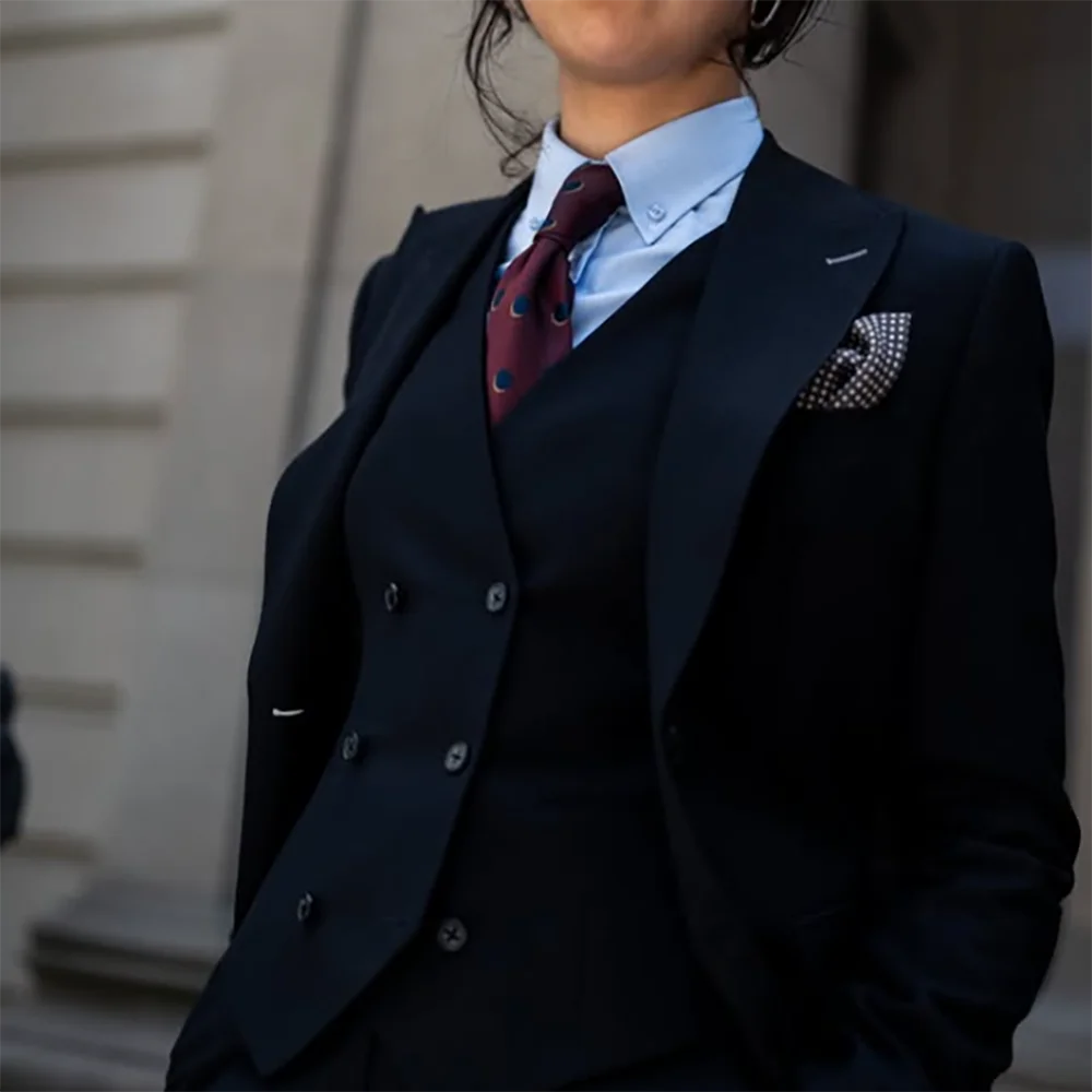 Powerful Black Women 3 Piece Suit Classic Single Breasted Jacket Vest Pants Set Elegant Office Business Formal Lady Outerwears