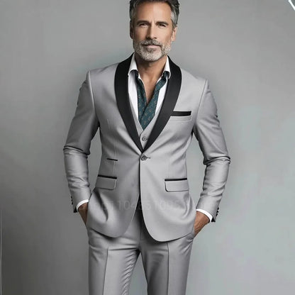 Classic Style 3 Piece Slim Fit Green Men Suit Groom Tuxedos Shawl Lapel Single Breasted Blazer Vest Pants Set Party Men Clothing