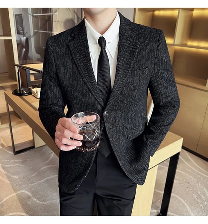 New Fashion Meteor Striped Suit Jacket High Quality Men's Slim Fit Business Formal Social Prom Party Casual Tuxedos 5XL-M