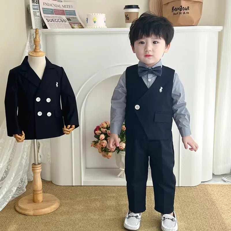 Boys Spring Autumn Double-breasted Suit Set Boys Elegant Wedding Suits Children Piano Host Speech Chorus Performance Costume