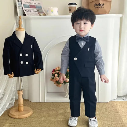 Boys Spring Autumn Double-breasted Suit Set Boys Elegant Wedding Suits Children Piano Host Speech Chorus Performance Costume