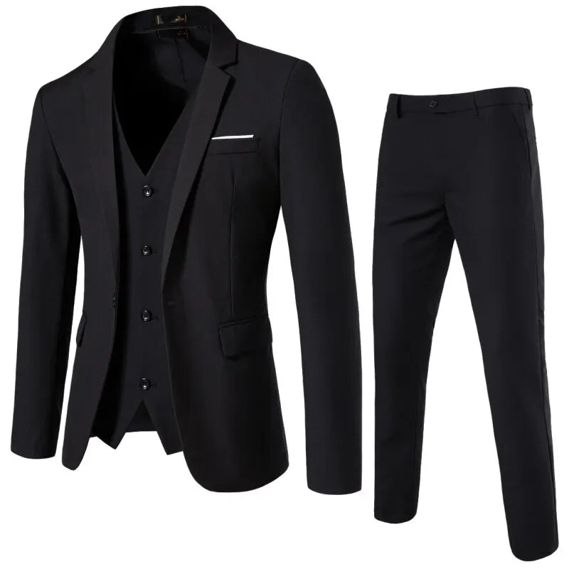 Men's 3-Piece Suit Blazer Vest Trousers Smart Casual Business Wedding British Style