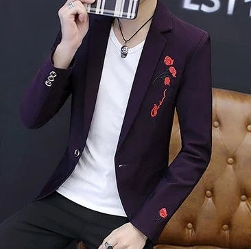 Men's Blazer Single Breasted Slim Fit Suit Jacket Korean Style Casual