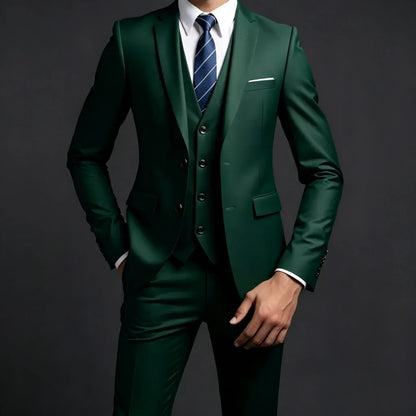 Costume de mariage décontracté (Blazer + Gilet + Pantalon) pour homme - Style britannique, élégant, uni, pour affaires, banquet, cérémonie
