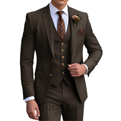 Elegant Men's Wedding Tuxedo Slim Blazer Pants Vest 3 piece Suit XS-5XL Custom Youth Suit 2025 New Style Suits