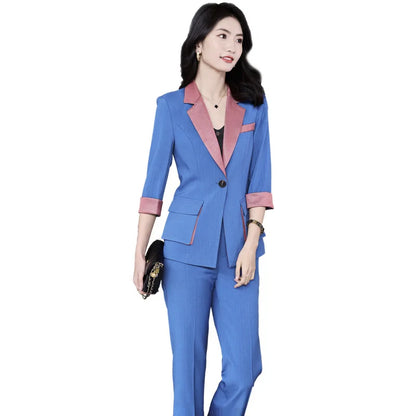 High End Professional Suit Office Women Blazer 2 Piece Set 2022 New Fashion Big Pocket Female Jacket Casual Flared Trousers