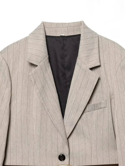 Women's Belted Stripe Blazer Jacket Structured Slim Suit Coat  Office Chic Long Sleeve Tailored Waist Belt Jacket Women