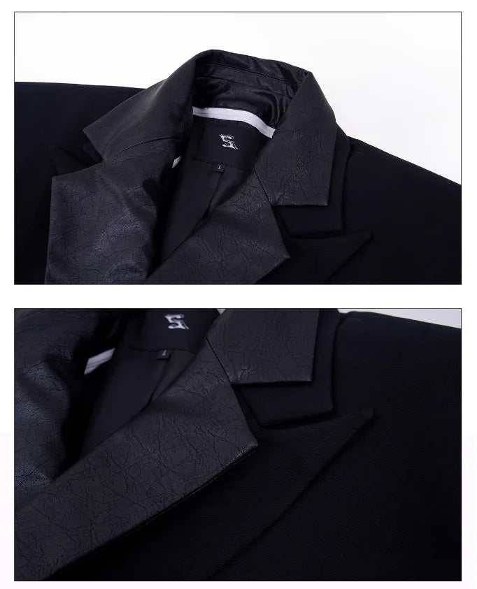 Luxury Social Clothes Men's Fashion Detachable Leather Neck Design Blazer Coat Men's 2025 Double Breasted Jacket JY4350