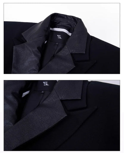 Luxury Social Clothes Men's Fashion Detachable Leather Neck Design Blazer Coat Men's 2025 Double Breasted Jacket JY4350