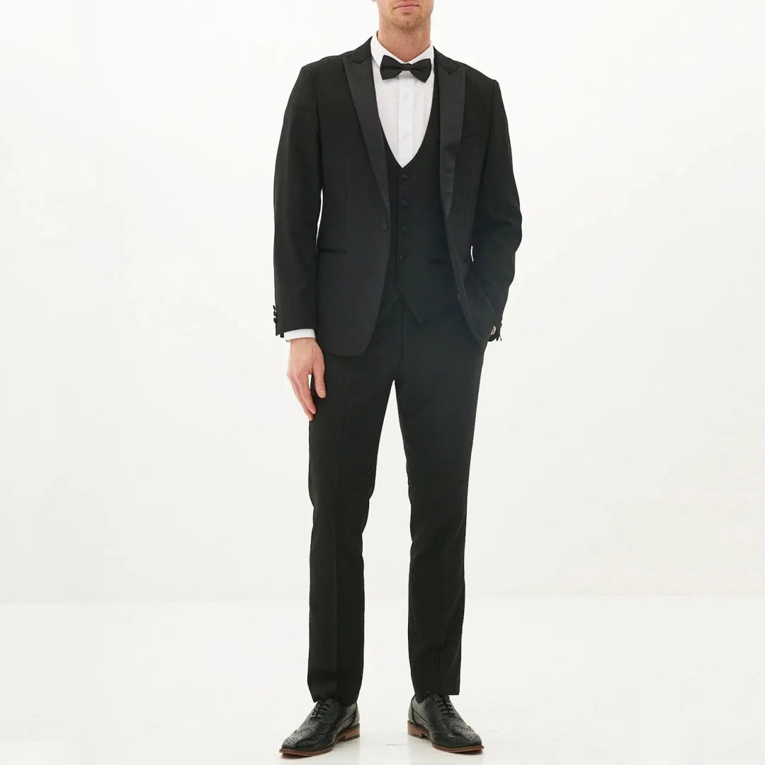Men Suit Black 3 Pieces Single Button With Bright Lapel For Wedding Groom Party Birthday Banquet Business Work Jacket Vest Pants