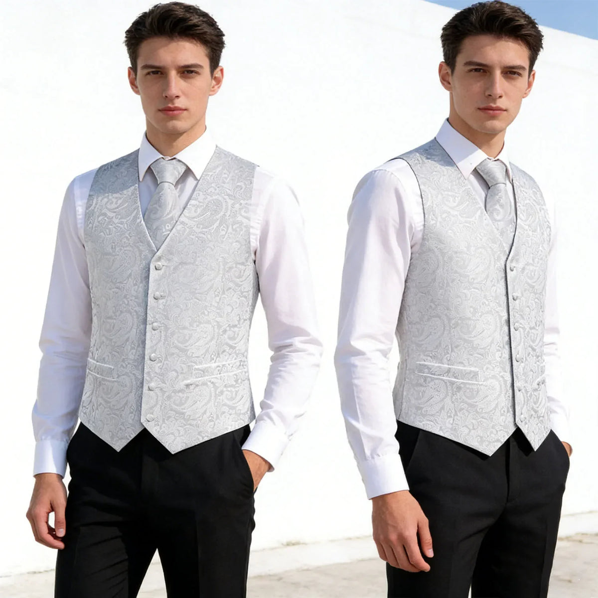 Men's Suit Vest Set – Floral Waistcoat with Tie, Hanky & Cufflinks for Weddings & Formal Events