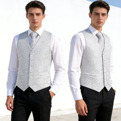 Men's Suit Vest Set – Floral Waistcoat with Tie, Hanky & Cufflinks for Weddings & Formal Events