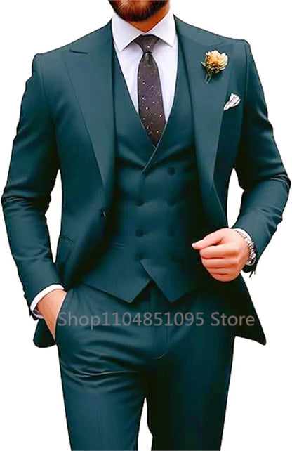 Costume de mariage beige 3 pièces pour homme, coupe slim, blazer, gilet et pantalon élégants, pour bal de promo ou cérémonie