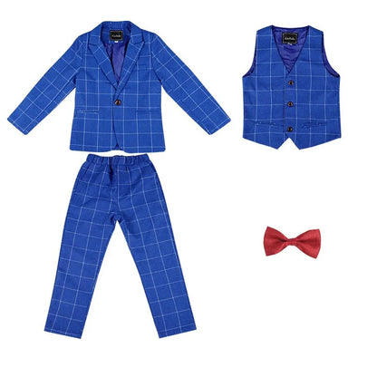 Boys Dark Green Formal Wedding Party Suit Children Blazer Vest Pants Tie 4 PCS Tuxedo Kids Performance Photography Dress Costume