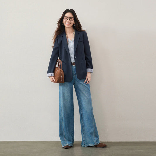 Women's Linen Blend Blazer 2026 Autumn Notched Lapel Commuter Suit Jacket Loose Slim Fit Ladies Outerwear 163XC8187
