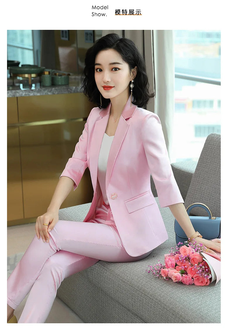 High-end Premium Women's Blazer Pant Two Piece Office Suit 2022 Spring New Elegant Temperament Female Jacket Casual Ninth Pants