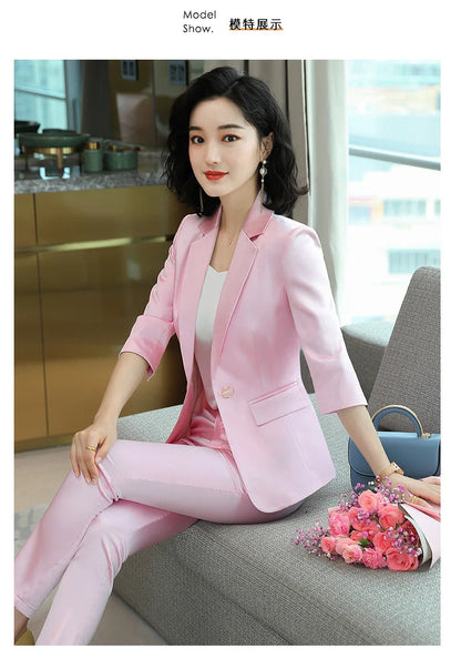 High-end Premium Women's Blazer Pant Two Piece Office Suit 2022 Spring New Elegant Temperament Female Jacket Casual Ninth Pants
