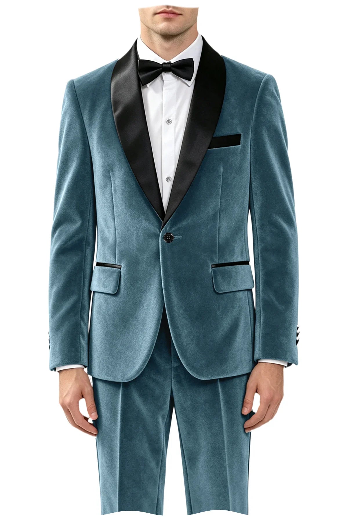 Men's Velvet 2-Piece Tuxedo Suit Satin Shawl Lapel Slim Fit Blazer & Pants for Wedding, Prom & Banquet
