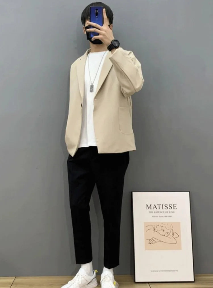 Casual Suit Jacket Early Spring Light Mature Style Men's Korean Trendy Single Blazer Suit Set