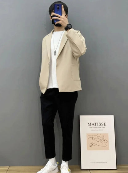 Casual Suit Jacket Early Spring Light Mature Style Men's Korean Trendy Single Blazer Suit Set