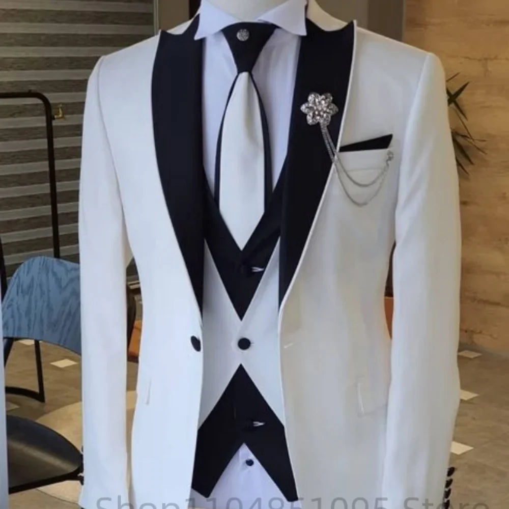 Costume 3 pièces ajusté pour homme avec blazer, gilet et pantalon, pour mariage ou soirée, smoking de luxe