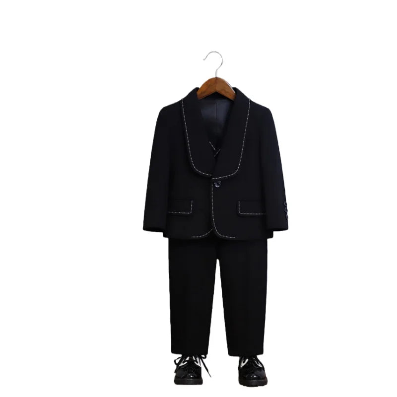 Children's Beige Blazer Set Kids Formal Wedding Birthday Party Suit Set Boys Jacket Vest Pants Bowtie Brooch 5Pieces Clothes Set