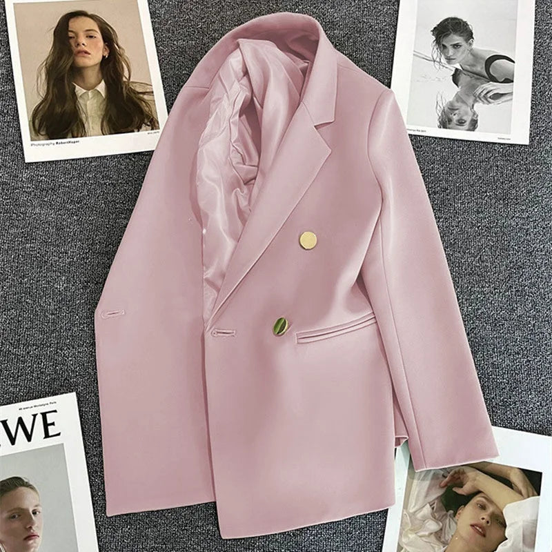 Women's Spring Autumn 2026 Commuter Style Small Suit Jacket Double Row Buttons White Versatile Polyester Fiber Fashion