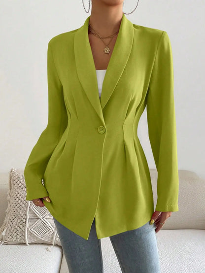 Womens Solid Color Classic Blazer Long Sleeve Single Button Slim Fit Office Work Jacket Autumn Spring Formal Outerwear
