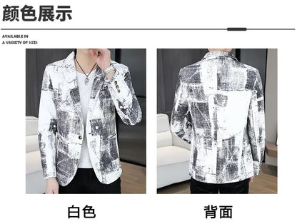 Blazer Men's Business Gentleman Wedding Fashion Versatile Trendsetter Comfortable To Wear Best Man Print Slim and Casual Blazer