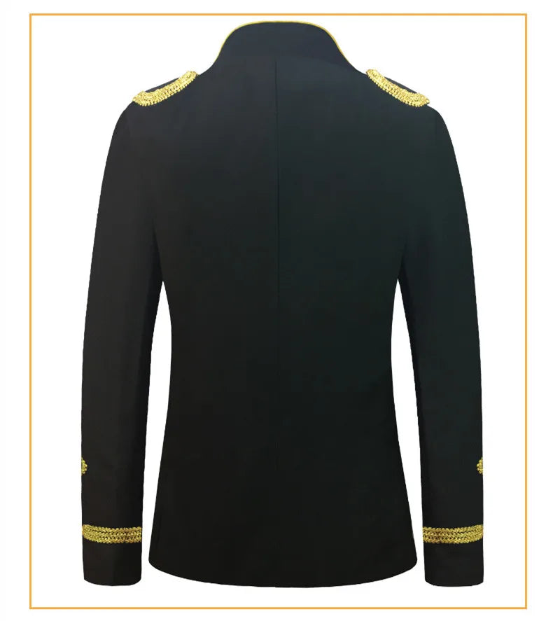 Men's European Style Stand Collar Zipper Blazer Golden Rope Detail Cosplay Middle Ages Tuxedo for Stage Performances And Parties