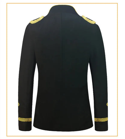 Men's European Style Stand Collar Zipper Blazer Golden Rope Detail Cosplay Middle Ages Tuxedo for Stage Performances And Parties