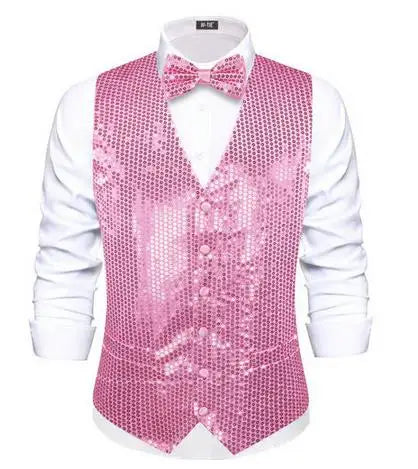 Men's Sequin Vest Waistcoat and Bow Tie Set for Weddings, Parties & Prom
