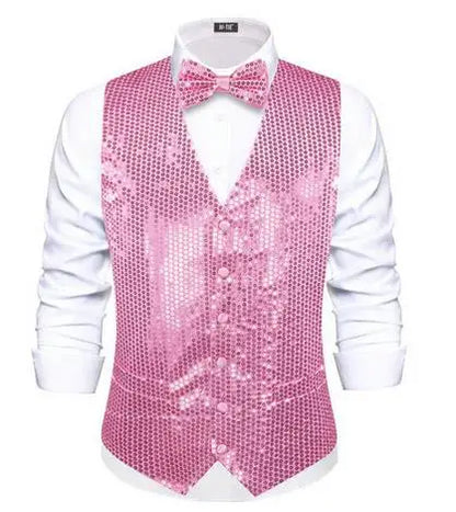 Men's Sequin Vest Waistcoat and Bow Tie Set for Weddings, Parties & Prom