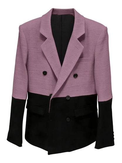 Men's Linen Color Block Blazer Double Breasted Notch Lapel Lightweight summer Sport Coat Fashion Jacket for Party & Streetwear