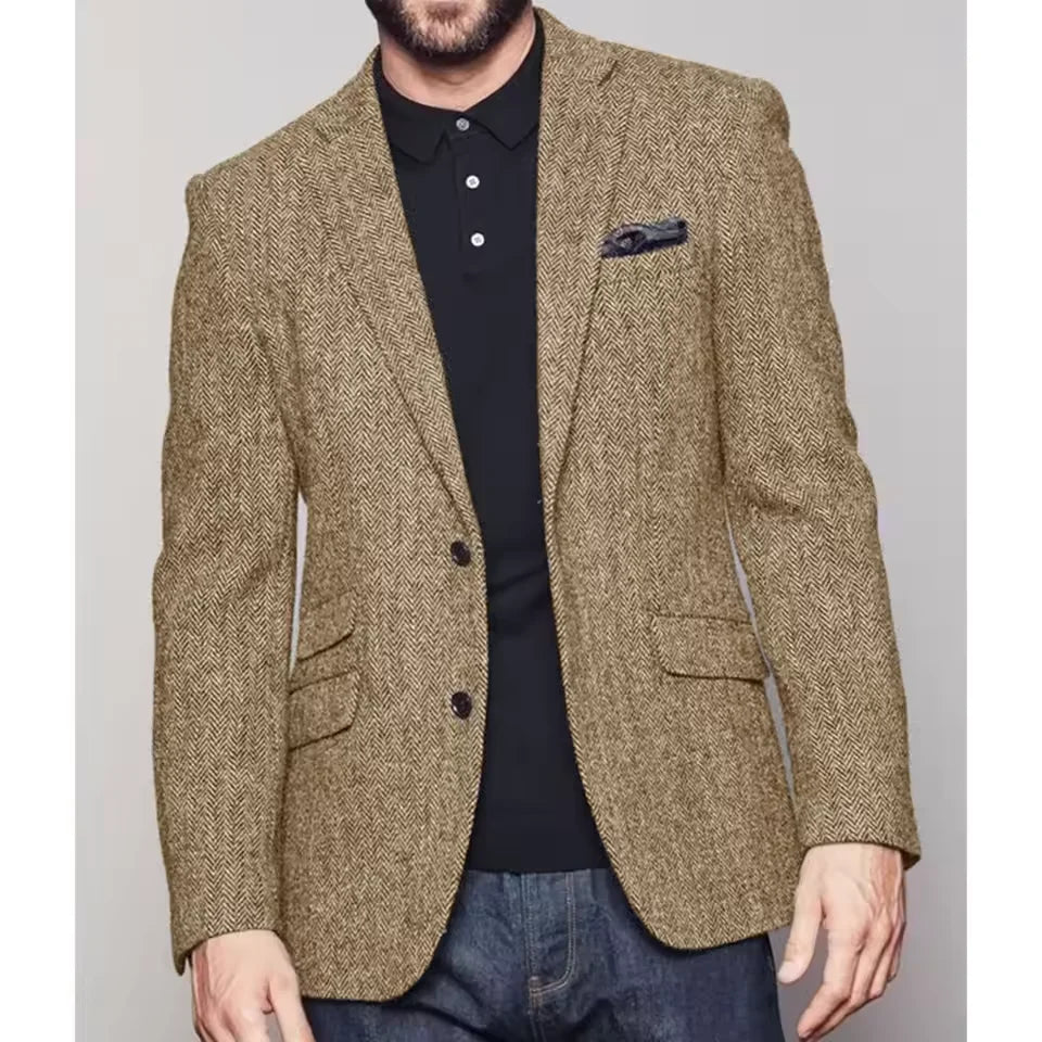 Men's Herringbone Suit Jacket – Single Breasted Slim Fit Blazer for Business & Formal Wear