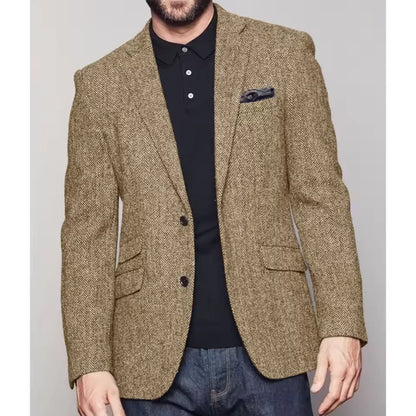 Men's Herringbone Suit Jacket – Single Breasted Slim Fit Blazer for Business & Formal Wear