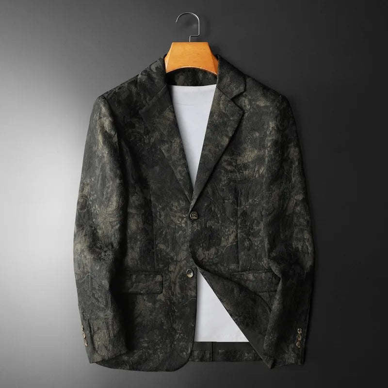 Spring Autumn Vintage Jacquard Suit Jacket Men High Quality Slim Fit Casual Social Blazers Business Office Wedding Party Coats
