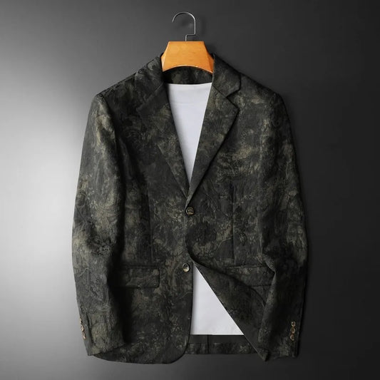 Spring Autumn Vintage Jacquard Suit Jacket Men High Quality Slim Fit Casual Social Blazers Business Office Wedding Party Coats